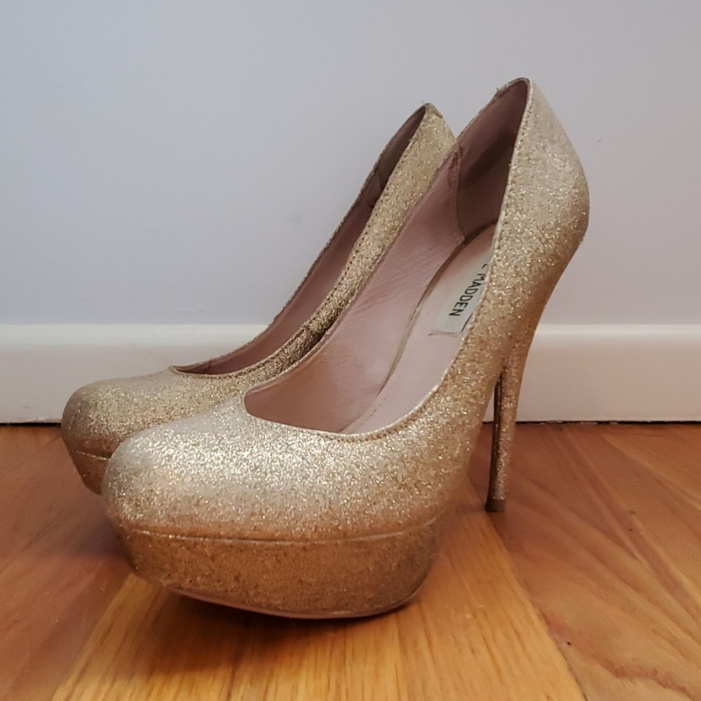 glittery gold Steve Madden platform heels